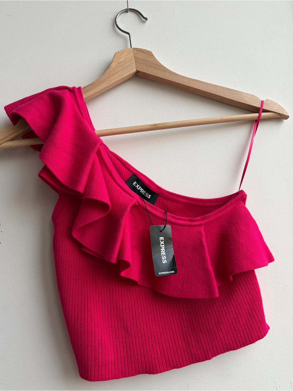 BNWT Express Hot Pink One-Shoulder Ruffle Crop Top